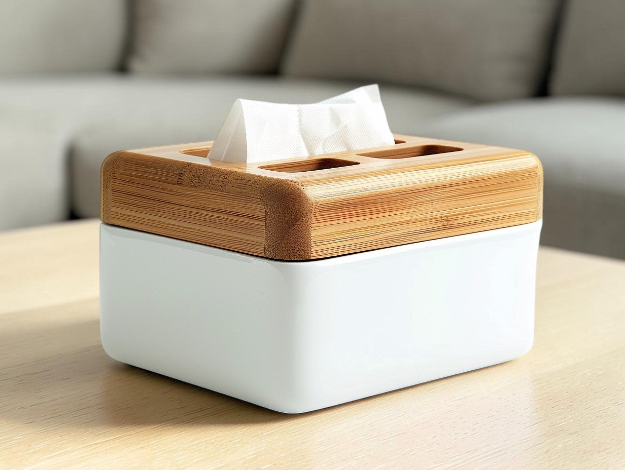 BOONT Eco-Friendly Bamboo Tissue Box Holder | Multi-Functional Desktop Storage Organizer