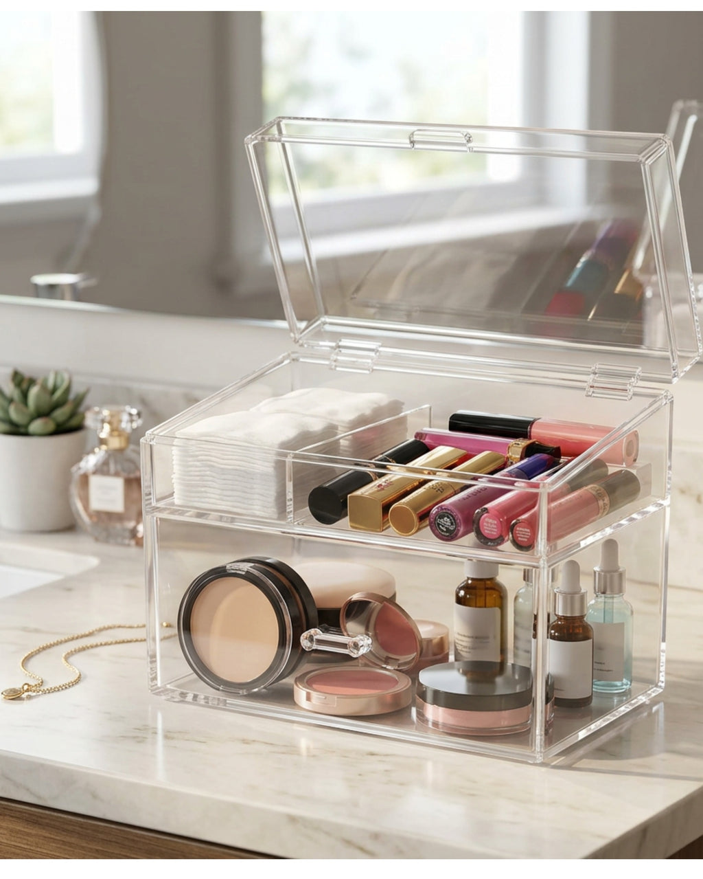 BOONT Clear Acrylic Lidded Cosmetic Box 2 Tier