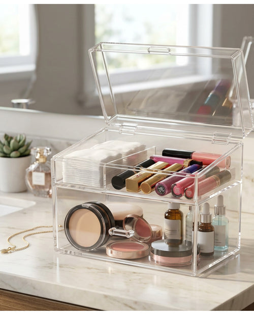 BOONT Clear Acrylic Lidded Cosmetic Box 2 Tier