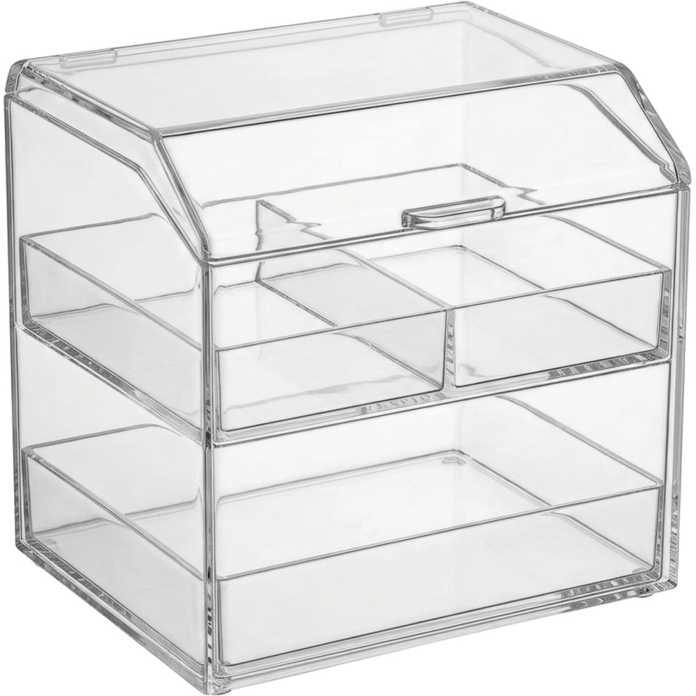 BOONT Clear Acrylic Lidded Cosmetic Box 2 Tier