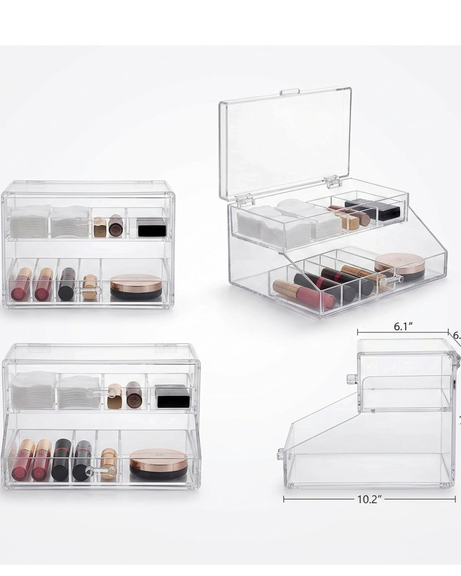 BOONT Clear Acrylic Lidded Cosmetic Box 2 Tier