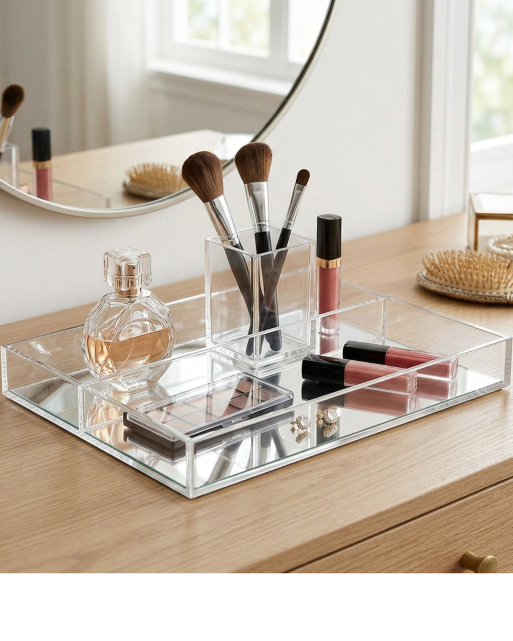BOONT Clear Acrylic Vanity Tray Organizer Mirror Base