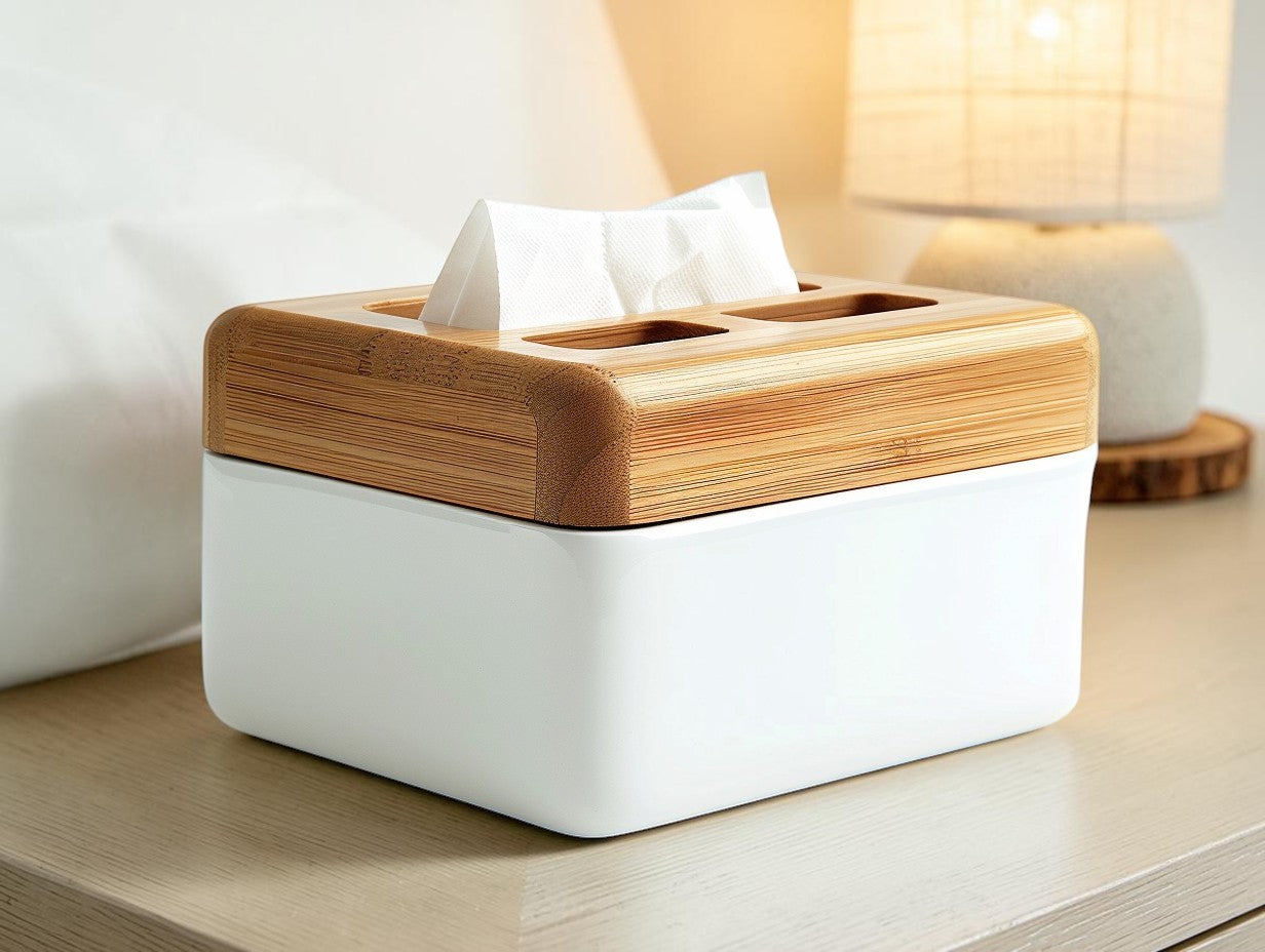 BOONT Eco-Friendly Bamboo Tissue Box Holder | Multi-Functional Desktop Storage Organizer