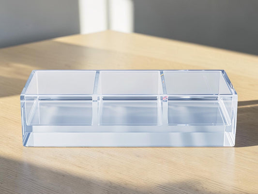 BOONT Premium Clear Acrylic 3-Slot Desk Organizer | Minimalist Office Supplies & Cosmetics Caddy
