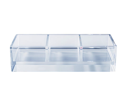 BOONT Premium Clear Acrylic 3-Slot Desk Organizer | Minimalist Office Supplies & Cosmetics Caddy
